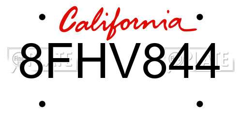 8FHV844 California License Plate