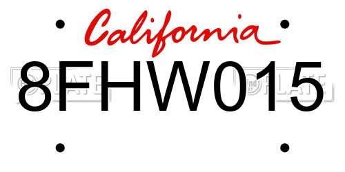 8FHW015 California License Plate