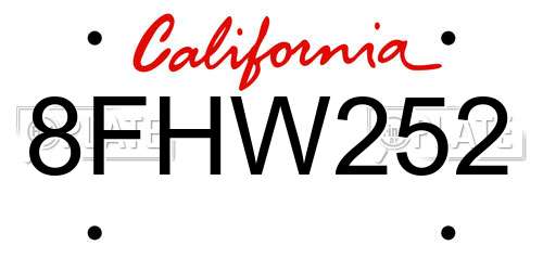 8FHW252 California License Plate