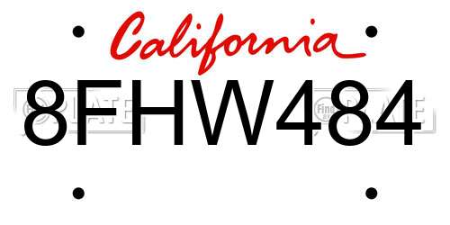 8FHW484 California License Plate