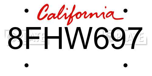 8FHW697 California License Plate
