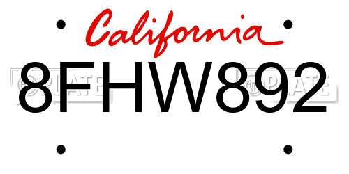 8FHW892 California License Plate