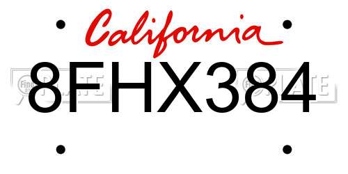 8FHX384 California License Plate