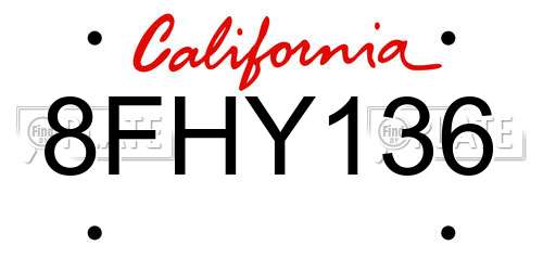 8FHY136 California License Plate