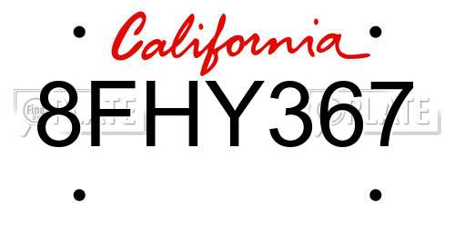 8FHY367 California License Plate
