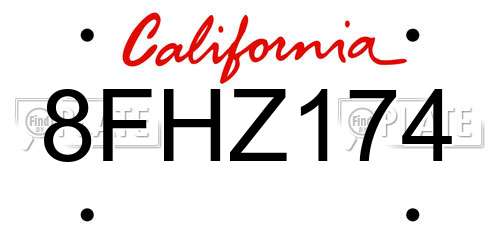 8FHZ174 California License Plate