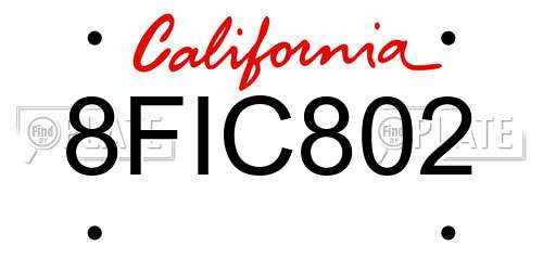 8FIC802 California License Plate