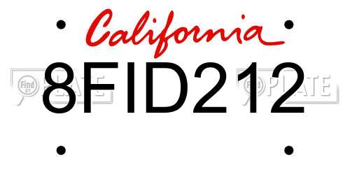 8FID212 California License Plate