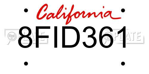 8FID361 California License Plate