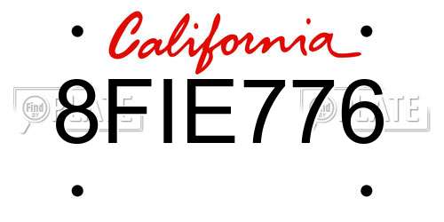 8FIE776 California License Plate
