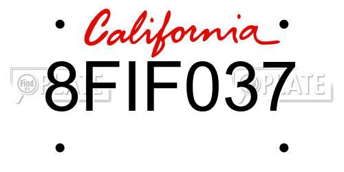 8FIF037 California License Plate