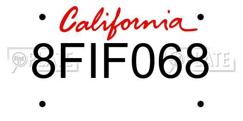8FIF068 California License Plate