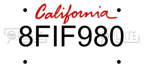 8FIF980 California License Plate