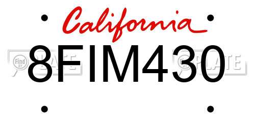 8FIM430 California License Plate