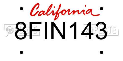 8FIN143 California License Plate