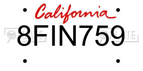 8FIN759 California License Plate
