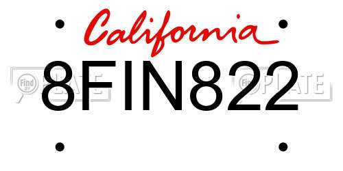 8FIN822 California License Plate