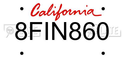 8FIN860 California License Plate