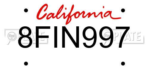 8FIN997 California License Plate