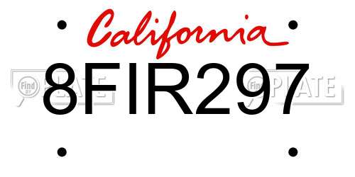 8FIR297 California License Plate