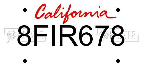 8FIR678 California License Plate