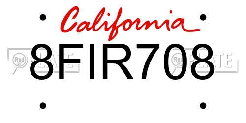 8FIR708 California License Plate