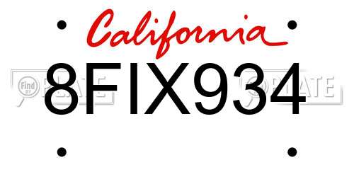 8FIX934 California License Plate