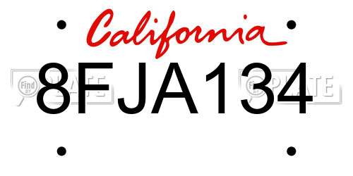 8FJA134 California License Plate