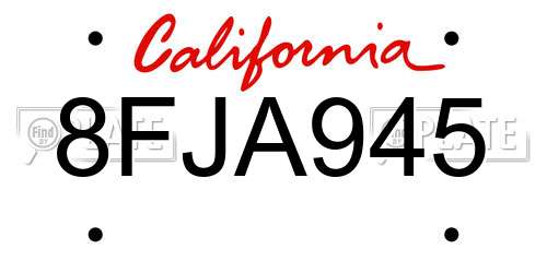 8FJA945 California License Plate