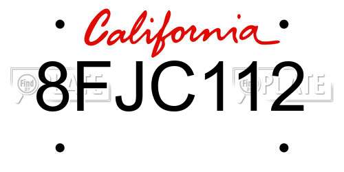 8FJC112 California License Plate