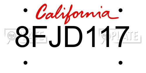 8FJD117 California License Plate