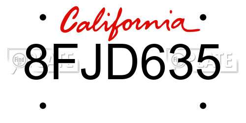 8FJD635 California License Plate