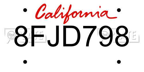 8FJD798 California License Plate