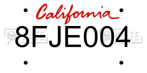 8FJE004 California License Plate