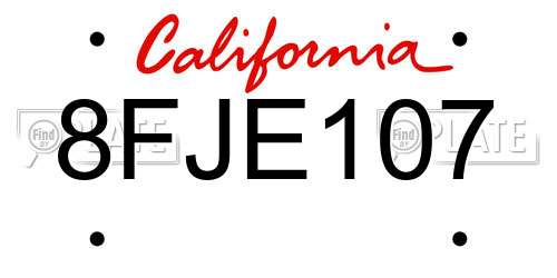 8FJE107 California License Plate
