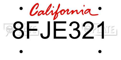 8FJE321 California License Plate