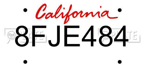 8FJE484 California License Plate