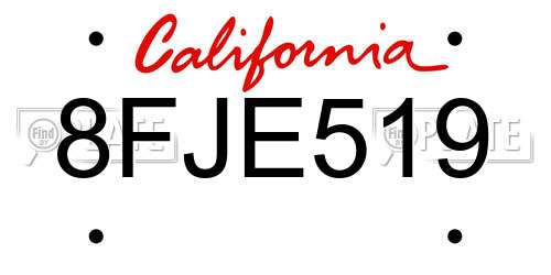 8FJE519 California License Plate