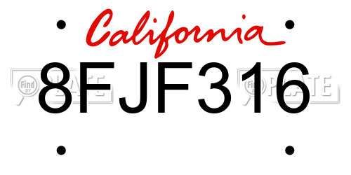 8FJF316 California License Plate