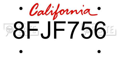 8FJF756 California License Plate