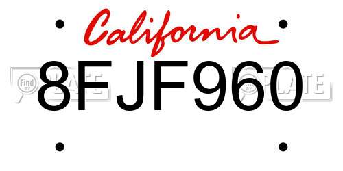 8FJF960 California License Plate
