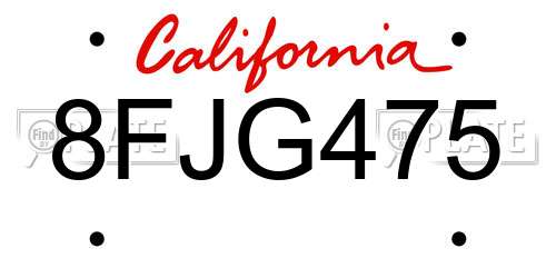 8FJG475 California License Plate