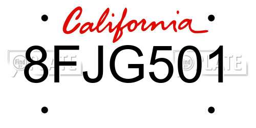 8FJG501 California License Plate