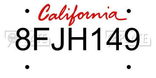 8FJH149 California License Plate