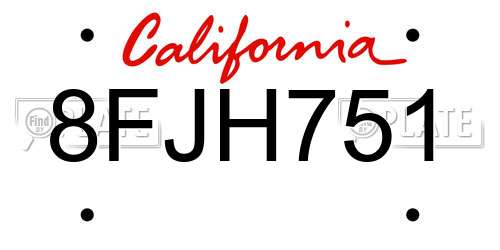 8FJH751 California License Plate