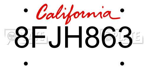 8FJH863 California License Plate