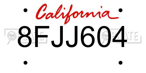 8FJJ604 California License Plate