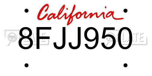 8FJJ950 California License Plate