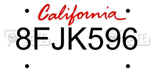 8FJK596 California License Plate