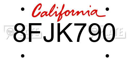 8FJK790 California License Plate